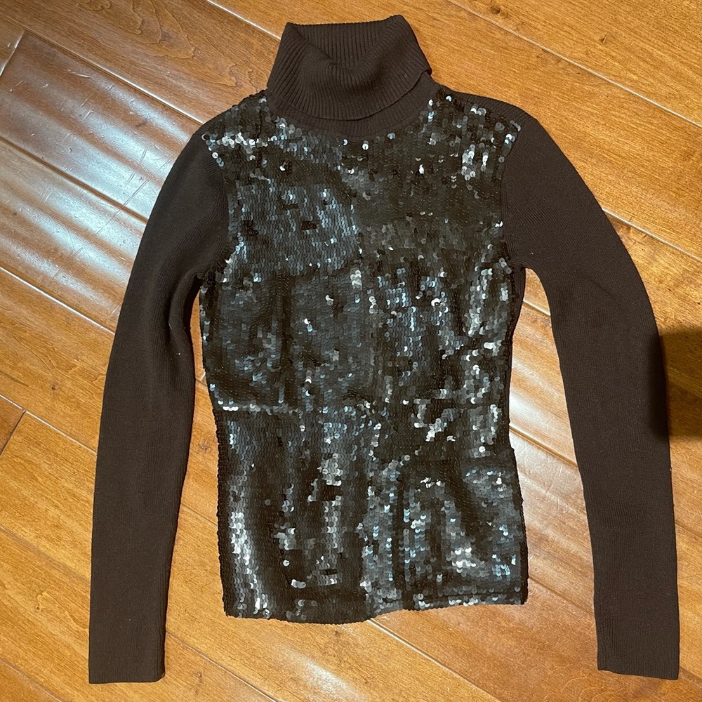 Votre nom Paris beaded sequin embellished turtleneck sweater brown T2 M